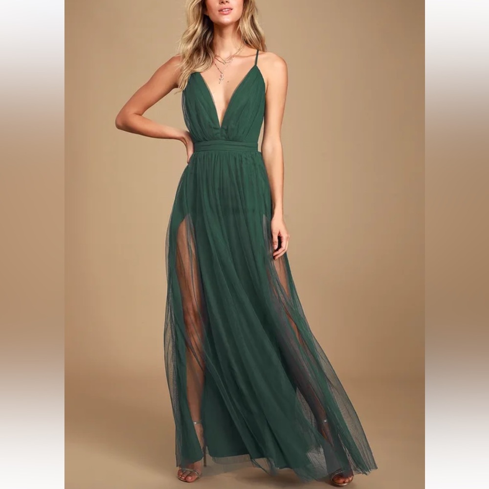 Lulu's Emerald Green Spaghetti-Strap Maxi Dress